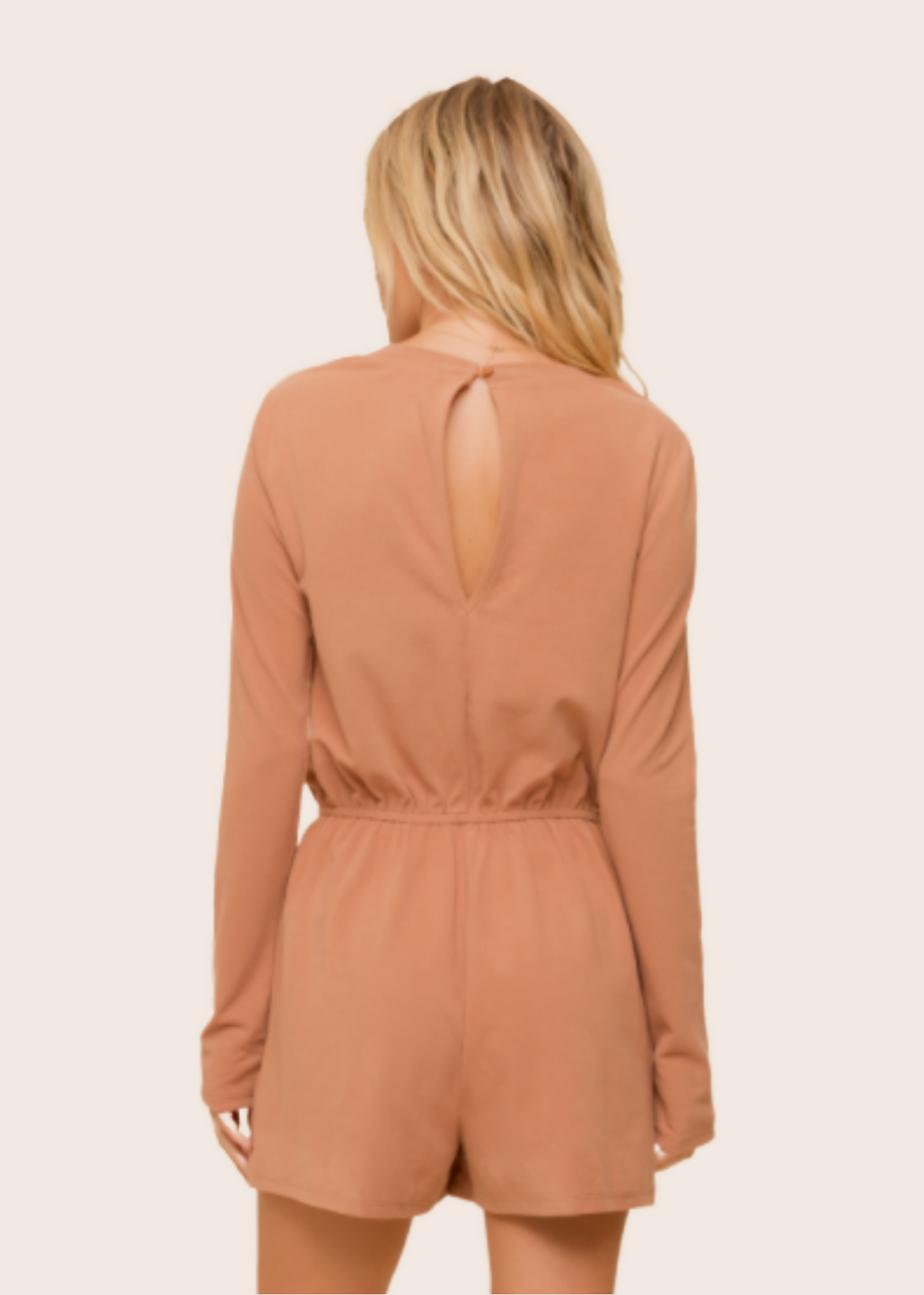 Evening Stroll - Round Neck Long Sleeve Romper with Drawstring