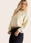 Apricot Knit Heart Pattern Long Sleeve Semi-Cropped Pullover