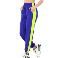 Blue Lightweight Track Pants with Green Side Panel