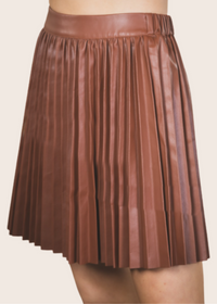 Camel Faux Leather Pleated Skater Skirt