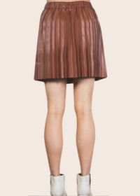 Camel Faux Leather Pleated Skater Skirt