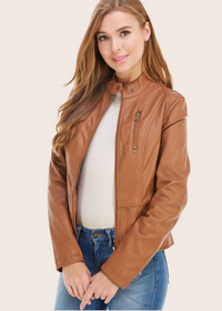 Form Fit Faux Leather Jacket with Pockets