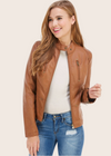 Form Fit Faux Leather Jacket with Pockets