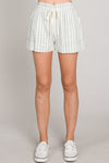 Mint Waist Tie Pin Striped Shorts with Pockets