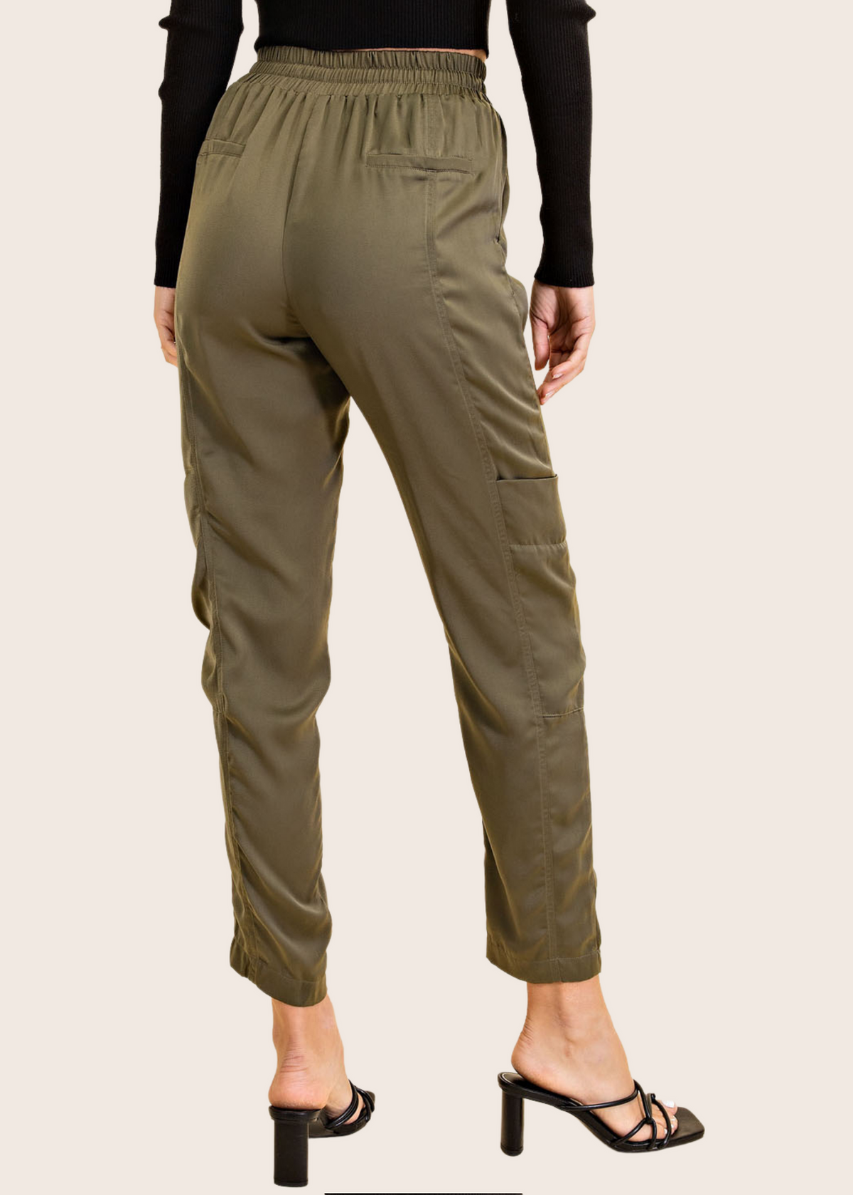 Olive Silky Cargo Pants/Trousers with Drawstring