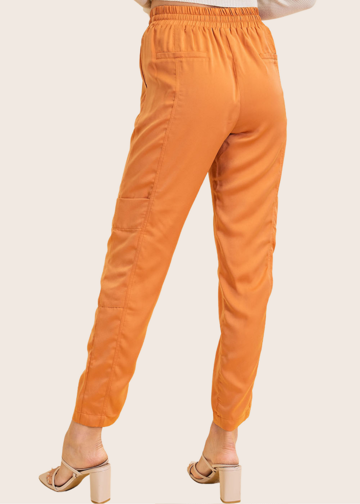 Tangerine Silky Cargo Pants/Trousers with Drawstring