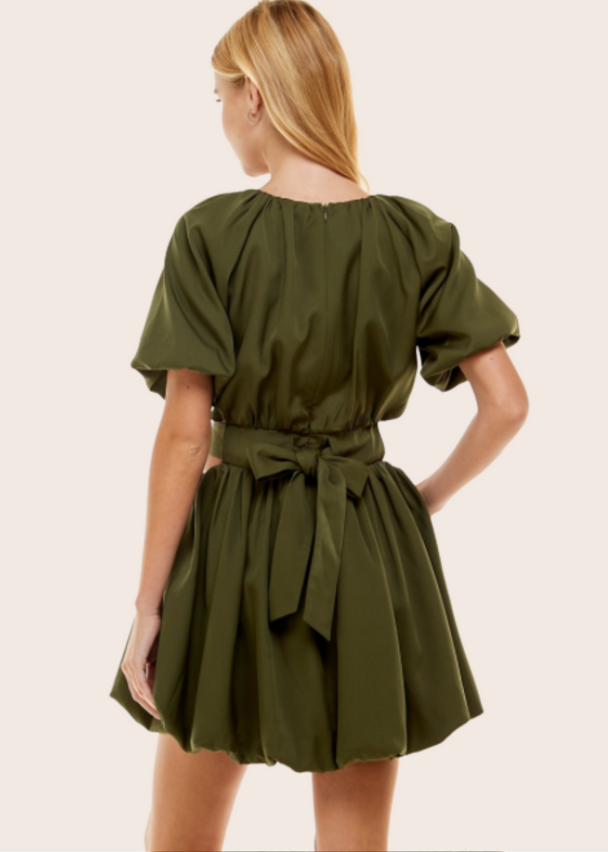 Emerald Goddess - Bodice Cut Out Mini Dress with Puffed Sleeves