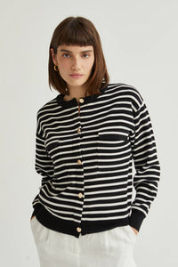 Long Sleeved Striped Crew Neck Sweater