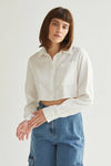 Long Sleeve Cropped Blouse with Pocket