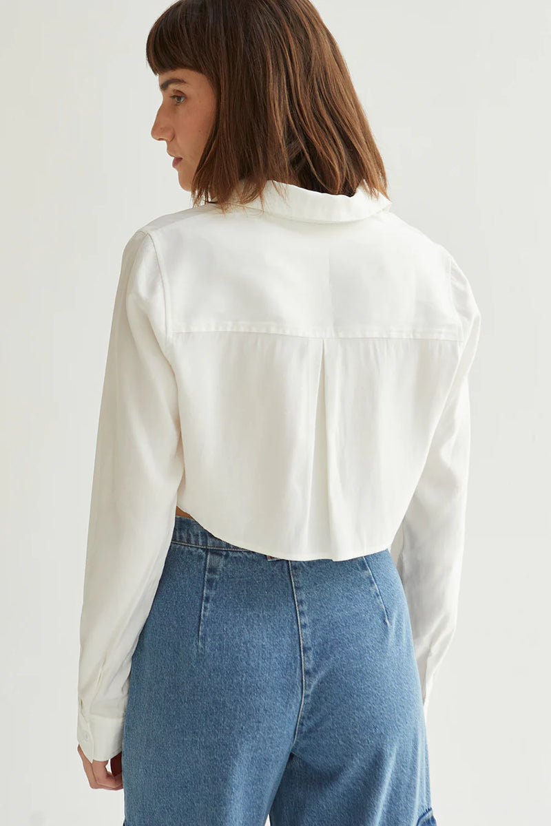 Long Sleeve Cropped Blouse with Pocket