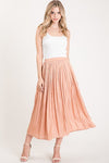 Golden Hour Waist High Satin Metallic Pleated Midi Skirt