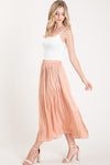 Golden Hour Waist High Satin Metallic Pleated Midi Skirt