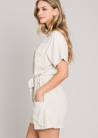 Linen Short Sleeve Romper with Pockets