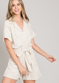 Linen Short Sleeve Romper with Pockets