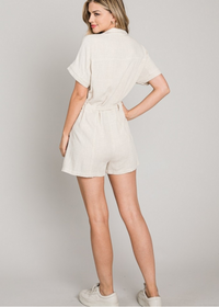 Linen Short Sleeve Romper with Pockets