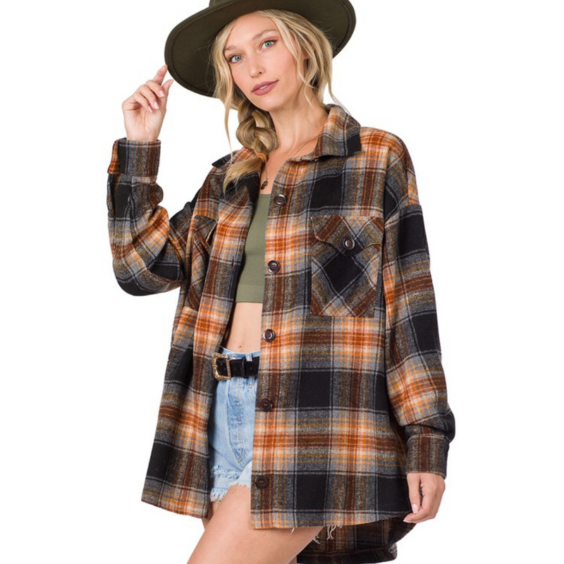 Oversized Plaid Shacket Pockets