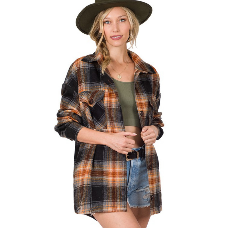 Oversized Plaid Shacket Pockets