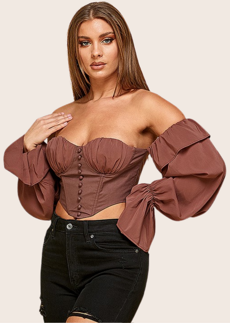 Coco - Form Fit Cropped Corset with Long Romantic Sleeves