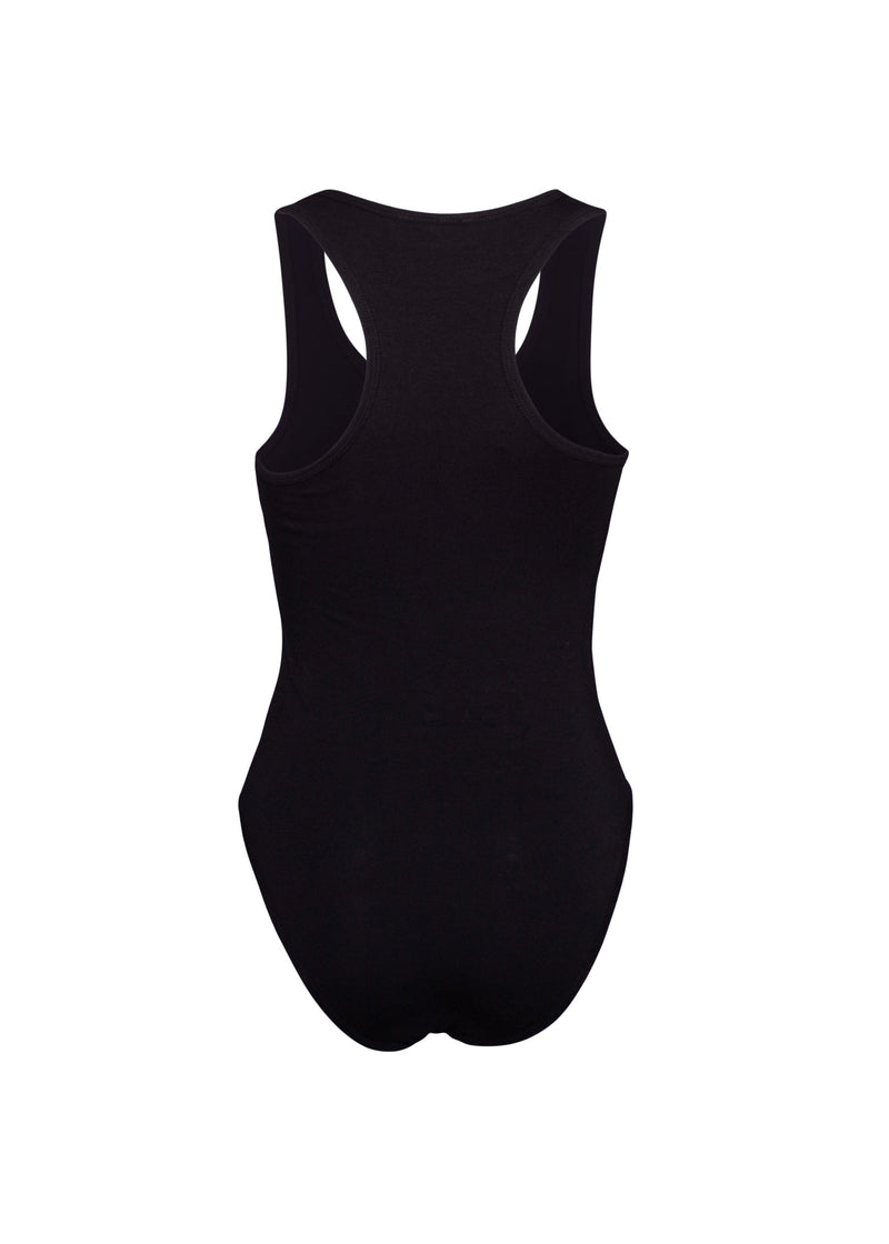 Black Premium Cotton Sleeveless Razor Back Bodysuit with Clasp