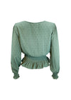 Green Deep V Loose Fit Long Sleeve Peplum