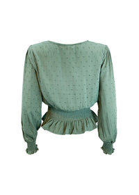 Green Deep V Loose Fit Long Sleeve Peplum