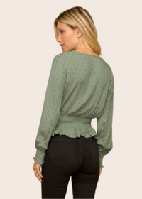 Green Deep V Loose Fit Long Sleeve Peplum