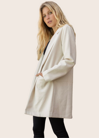 Susan - Suede Open Front Long Sleeve Jacket in Eggshell