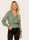 Green Deep V Loose Fit Long Sleeve Peplum